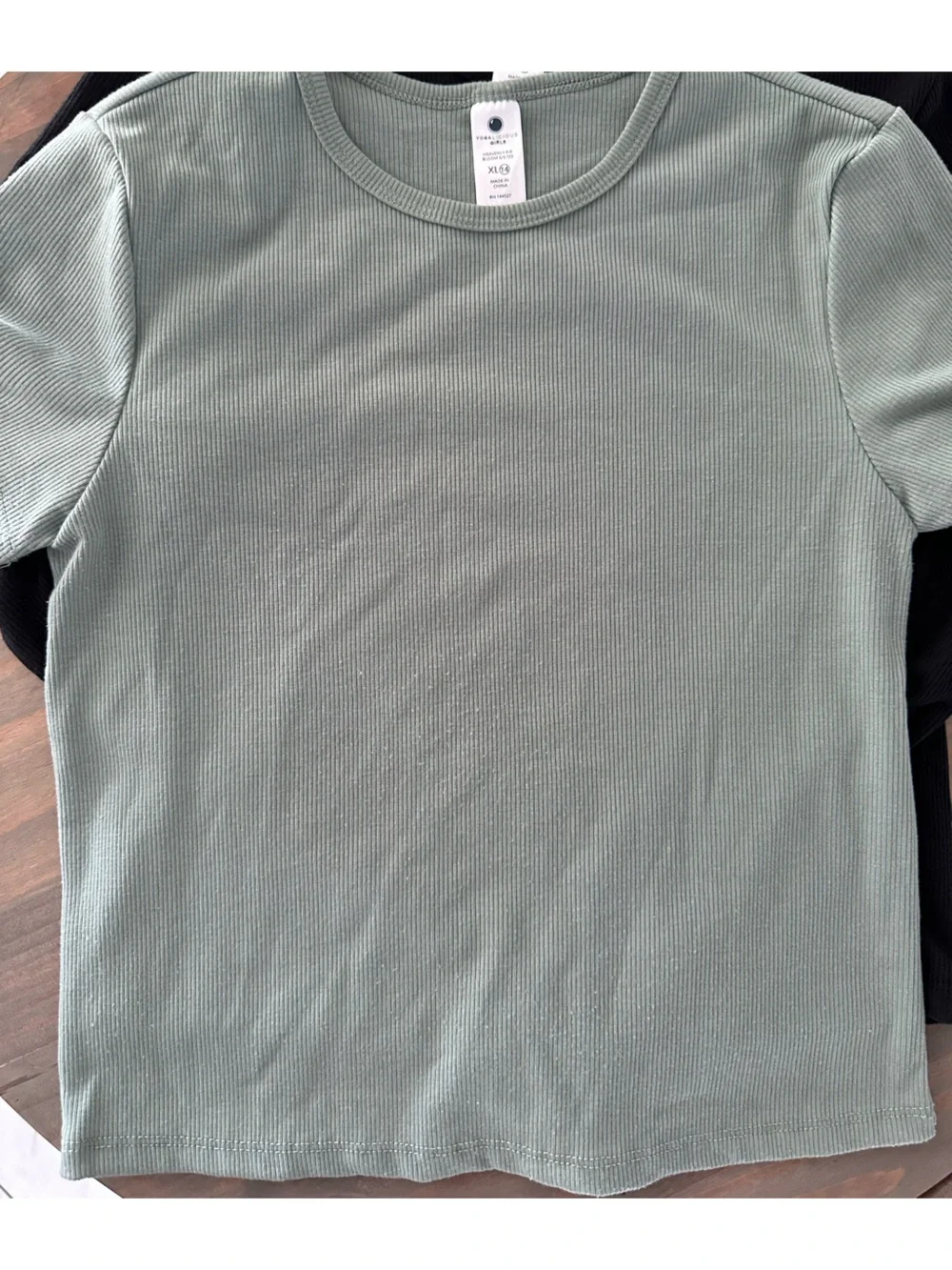 Ribbed Short Sleeve Tee Duo - Sage Green & Black - Picture 3 of 4